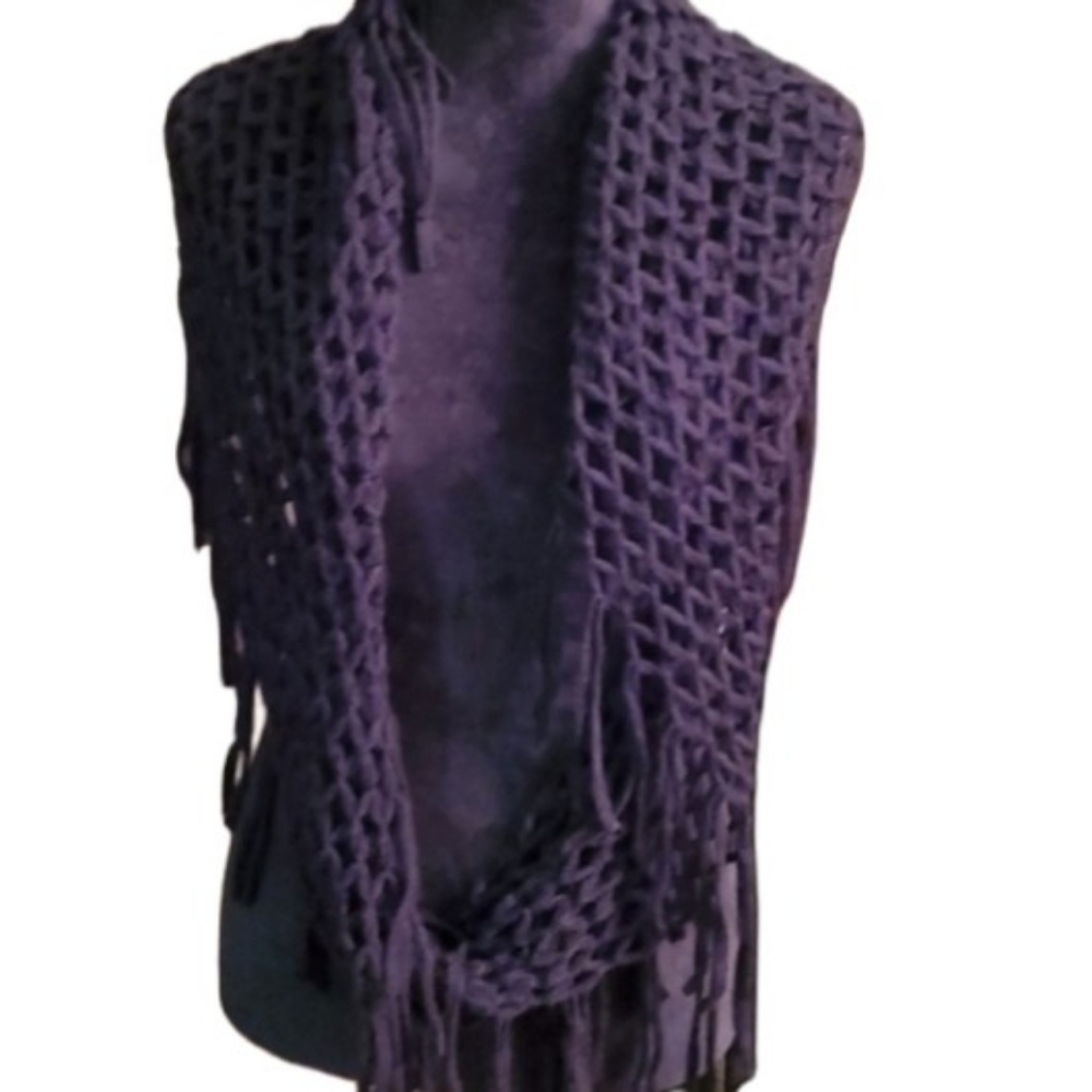 Black Scarf Acrylic Open Weave Crochet Fringe